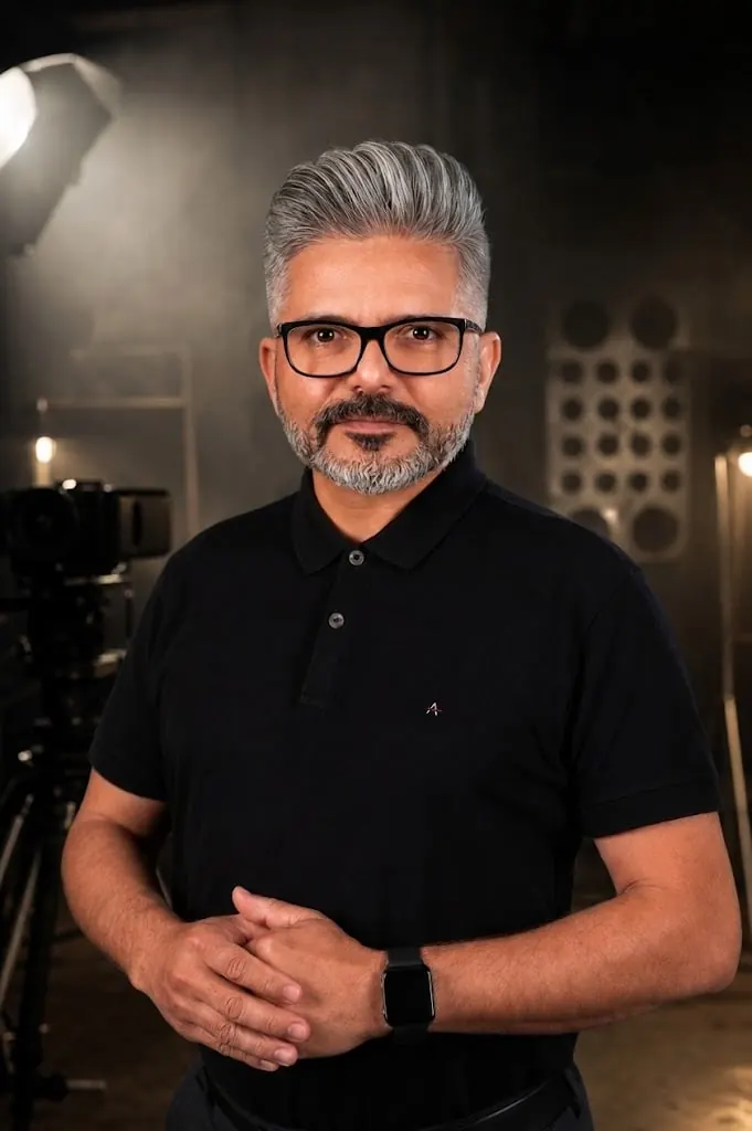 Portrait of Wesley Meoli, founder of MEOLI.TV, in a studio with dramatic lighting